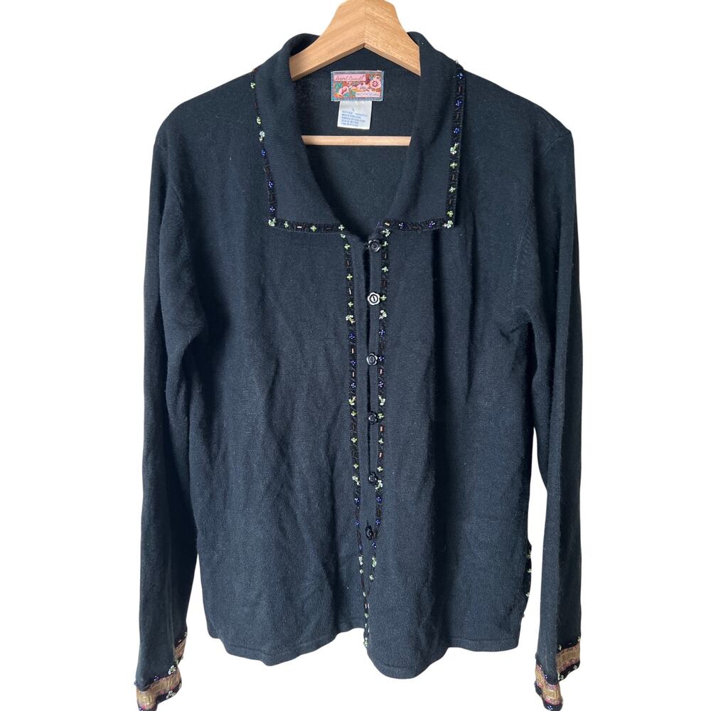 April Cornell Large Acrylic Cardigan Beaded Floral Button